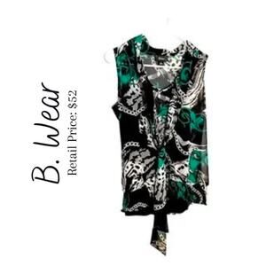 BWear Green, White & Black Fall Swirl Blouse